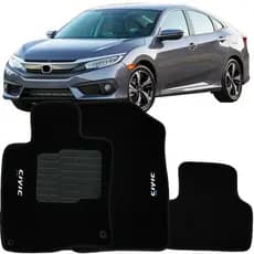 Tapete Carpete Civic 2017 à 2021 Preto Logo Bordado Jogo 3 Peças Personalizado Automotivo