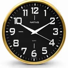 Relógio Parede Moderno Dourado Fundo Preto Sala Cozinha Nativo 23cm