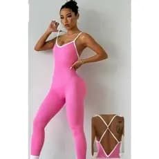 Macacão Longo Alcinha Feminino Fitness Canelado Premium Academia Com Bojo Removível