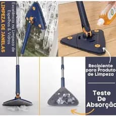 Esfregão Limpeza Triangular Mop Giratório Rodo Banheiro Chão Janela Teto Ajustável 360° com 2 Refil-cod:D05