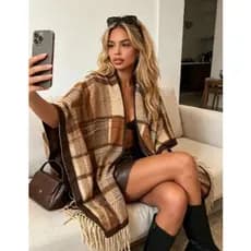Poncho Feminino Xadrez Versátil