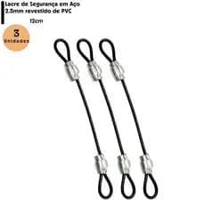 Kit 3 Lacres de  Segurança em Cabo de Aço 12cm Revestido PVC Trava Porta Capacete Bike Mala Mochila Security Travel