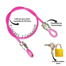 2 Lacre de Segurança Multiuso 35cm + 2 Cadeado 20mm - Trava Bolsa Bike Gopro Capacete