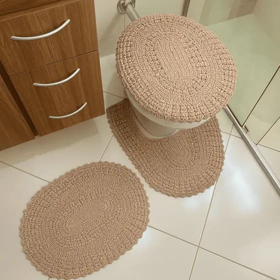 Jogo de Banheiro em Crochê Artesanal - Modelo simples com 3 Peças