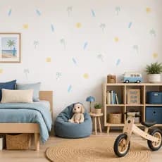 Adesivo Decorativo de Parede Surf Menino Praia  Quarto Infantil Moderno Prancha Sol coqueiro