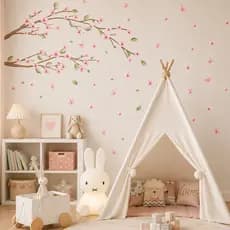 Adesivo de Parede Galhos de Cerejeira flores folhas e borboletas rosa SEM FUNDO menina sakura