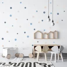 Adesivo de Parede Bolinhas Sortidas 3, 4 e 5cm tons azul e bege decoração quarto infantil moderno menino
