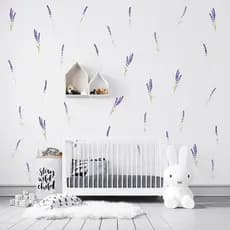 Adesivo de parede Ramos de lavanda lilás quarto infantil de menina moderno delicado raminhos escritório aquarela