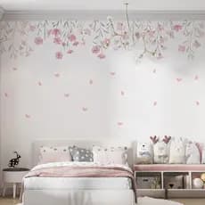 Adesivos Jardim Flores Pendentes E Borboletas Aquarela Rosa SEM FUNDO quarto de menina delicado jardim encantado