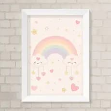 Quadro Decorativo Infantil Menina - Arco-Íris, Corações e Estrelas