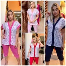 Pijama Pescador Aberto Com Botões Amamentação Pós Cirurgico Gestante Conjunto Feminino
