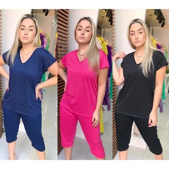 Pijama Feminino Pescador Estampado Roupa de dormir Adulto Conjunto de Dormir
