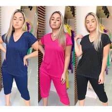 Pijama Feminino Pescador Estampado Roupa de dormir Adulto Conjunto de Dormir