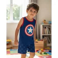 Pijama Infantil Menino Regata Super homem Curto Heroi Verão Conjunto De Dormir Fresco Confortavel