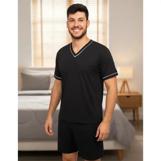 Pijama Masculino de Verão Conjunto de Dormir Calor Estampado Super Men Camisa e short Manga Curta