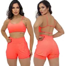 Short Duplo Feminino Fitness Academia Treino Caminhada Tendencia Estiloso com Forro Cintura alta