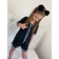 Pijama Infantil Com Botões estilo americano aberto manga curta e short
