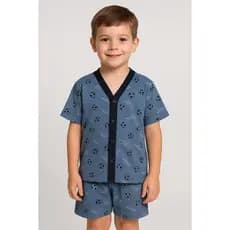 Pijama Infantil Com Botões estilo americano aberto manga curta e short