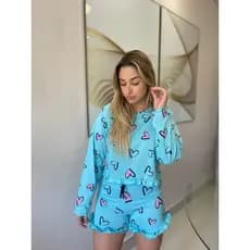 Conjunto Pijama Feminino Manga Comprida e Short Estampado