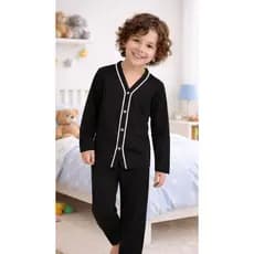 Pijama Menino de Frio Aberto Com Botões Conjunto infantil Longo abertura Frontal Calça