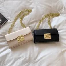 Bolsa Feminina Casual Festa Balada Pequena Estruturada Transversal Alça corrente dourada tendência estilosa