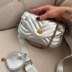 Bolsa Baguete E Transversal Alça 2 em 1 Com Estojo Para Moedas Moda Pu Com Trava De Metal Com Corrente