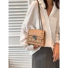 Bolsa Acolchoada Matelassê Quadrada Pequena Transversal De Corrente De Ombro Único Versátil De Moda Feminina