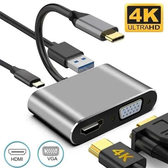 Adaptador USB Tipo C Hub 5 em 1 HDMI 4K VGA USB 3.0 OTG Para MacBook Notebook Tablet Celular Compatível Windows