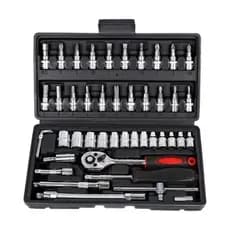 Kit 46 Peças Chave Catraca Jogo Soquetes Allen Torx Ferramentas Profissional Completo