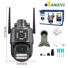 Câmera De Segurança Externa WiFi ICSEE Lente Dupla HD Visão Noturna Colorida LED Sirene De Polícia Áudio Bidirecional