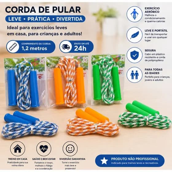 Corda de Pular - 2,3m de comp - Cores [Azul escuro/Claro/Laranja/Verde] - Aleatório ou Cor desejadaa