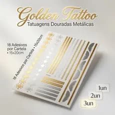 Cartela de Adesivos Tatuagem - Dourado e Prateado - 18 adesivos colantes por Cartela