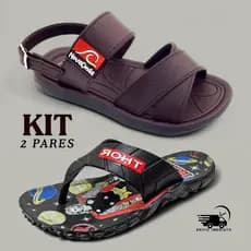 Kit 2 Pares Sandália Infantil Menino NOVA ONDA + Chinelo Infantil Masculino TRATORADO Personagens