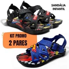 Kit 2 Pares Sandalia  Infantil Masculino Personagens Antiderrapante  Menino