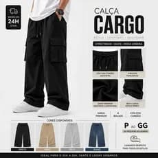 Calça Cargo Masculino e Feminino Sarja Jeans Premium 6 Bolsos Streetwear Skate Moda Rua P ao GG