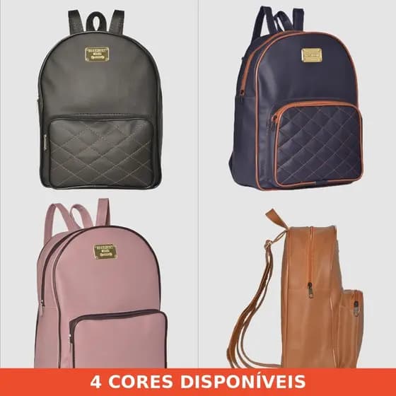 Bolsa Mochila Feminina Couro Sintético Espaçosa Casual *SEM CHAVEIRO POMPOM*