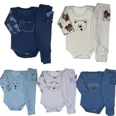 Kit 8 Peças Body Bebe Bordado E Mijão Canelado Vira Pé Menino  100% ALG