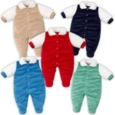Kit 4 Pçs Macacão Plush Bebe Veludo Pelo Na Gola Macio Menino Menina