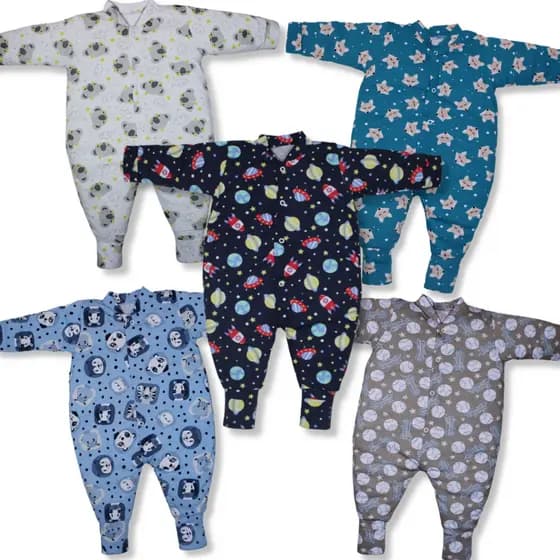 Kit 5 Peças Macacão Bebe Bichos Malha 100% Algodão Bebe Menino