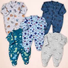 Kit 4 Peças Macacão Bebe Suedine Bichos 100% Algodão Menino