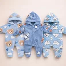 Kit 3 Peças Macacão Bebe Inverno Microfibra Com Capuz Menino