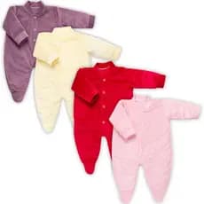 Kit 4 Peças Macacão Bebe Plush Liso Inverno Veludo  Macio Menina