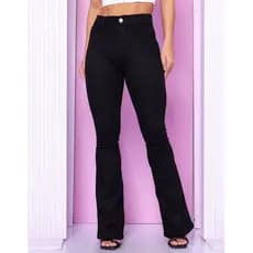 Calça Feminina Flare Preta Premium Cintura Alta Modeladora Estilo Elegante Confortável Empina Bumbum