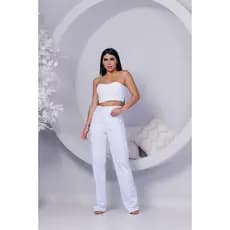 Calça Feminina Wide Leg Branca Pantalona Premium Elegante Cintura Alta