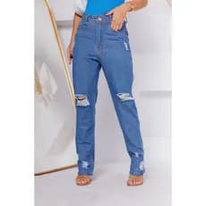 Calça Feminina Mom Jeans Premium Rasgada Tendência Moda Blogueira
