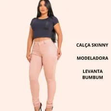 Calça Feminina Rose Jeans Skinny Cintura Alta Modeladora Levanta Bumbum Conforto Casual