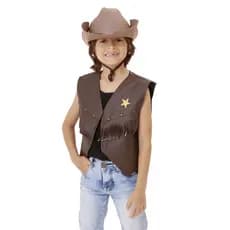 Fantasia Cowboy Infantil Kit Country Marrom Colete E Chapéu
