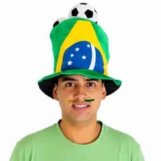 Chapéu Brasil Cartola Com 3 Bolas De Futebol Acessório Para Copa