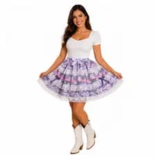 Saia Babados Xadrez Lilás Renda Adulto Festa Junina