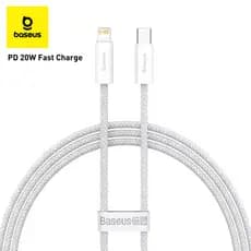 Cabo Baseus USB C para Lightning 20W PD Carregamento Rápido iPhone 11 12 13 14 Branco 1 Metro